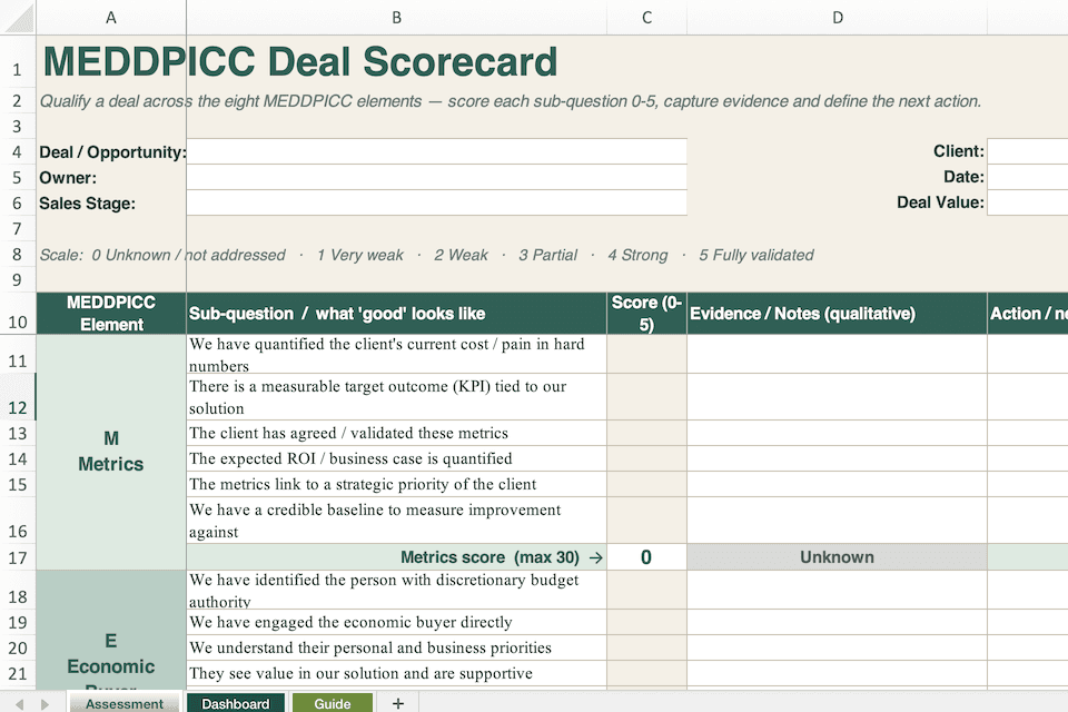 Preview: MEDDPICC Scoring Sheet